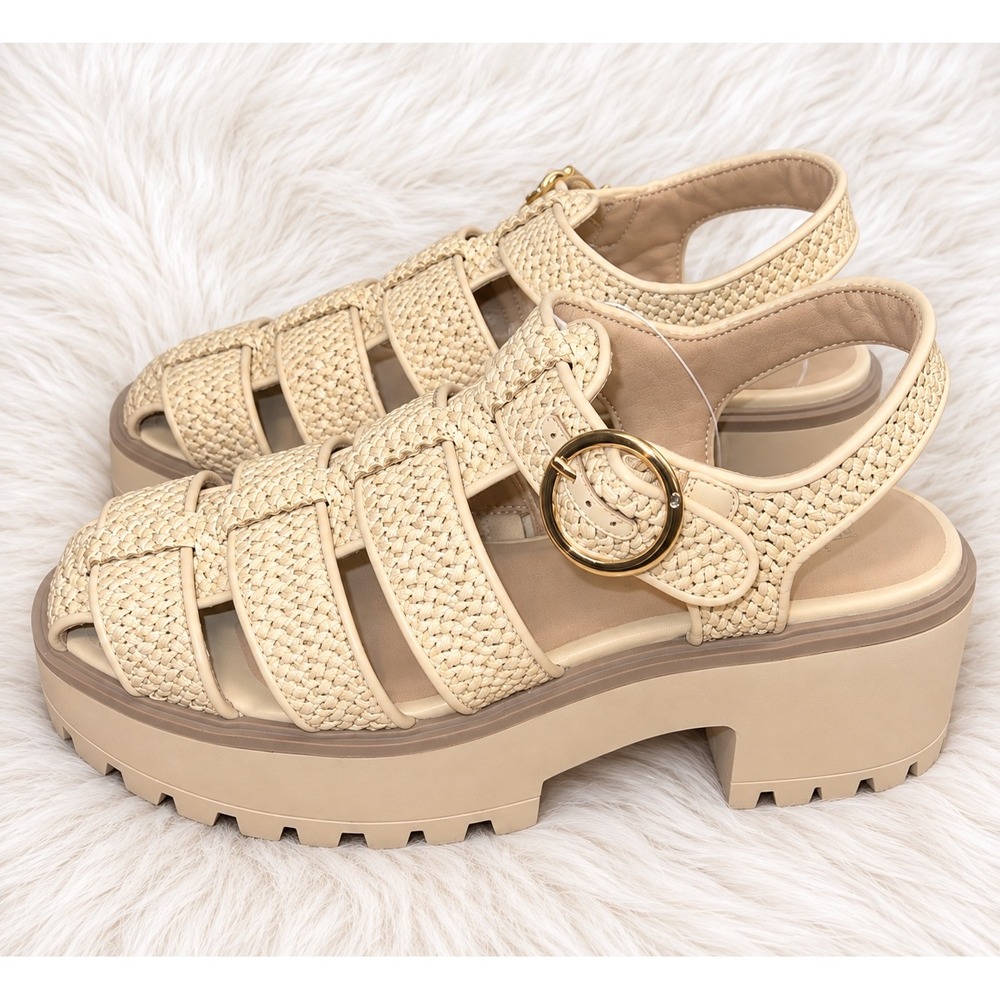 Wild Fable Womens Elvie Raffia Platform Fisherman Sandals Tan Beige 9.5 NWT